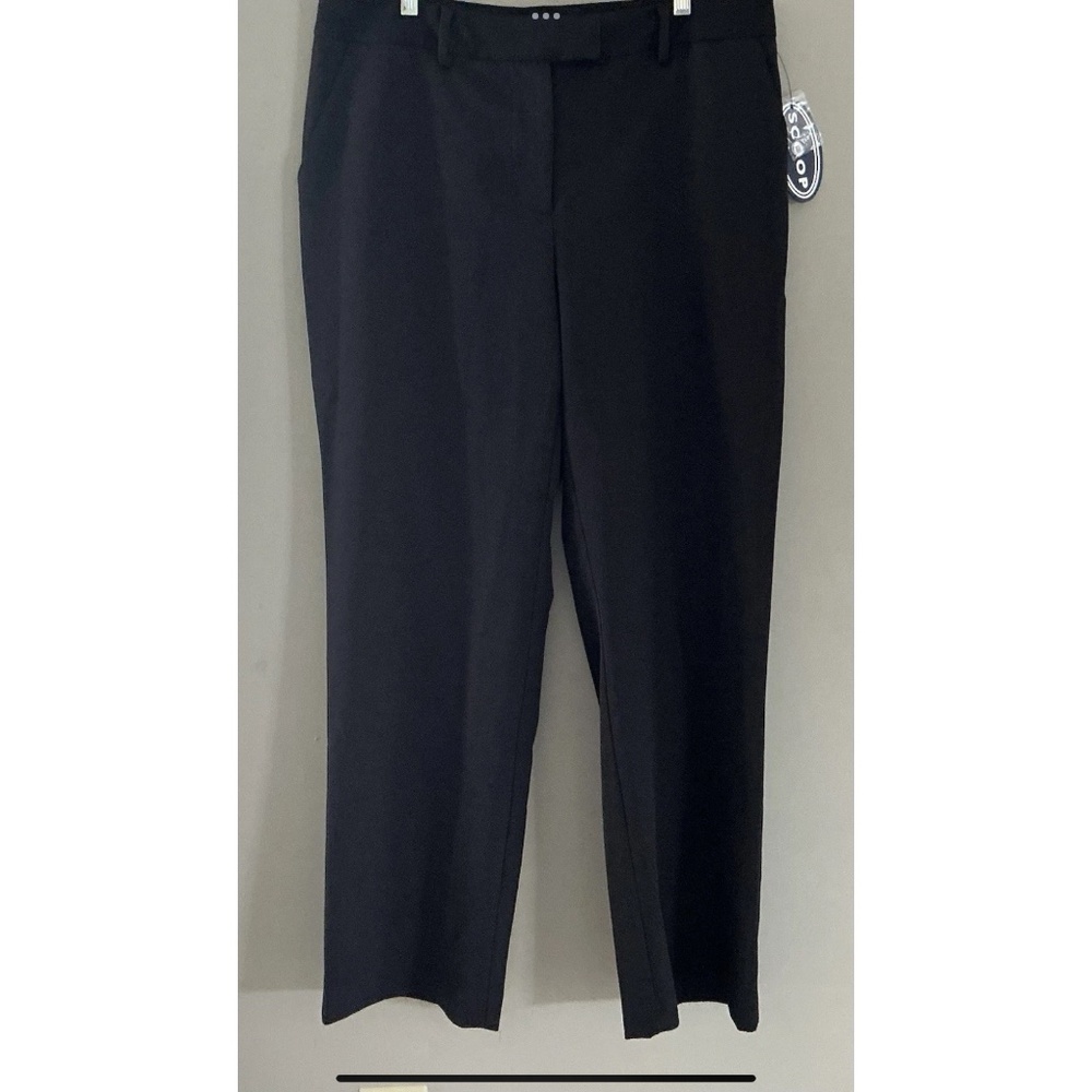 Scoop Women 14 black Crepe Wide Leg Dress Trousers Two Slash Pockets Career Chic